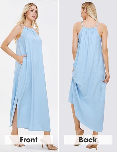 EXLURA Women's 2024 Summer Casual Sleeveless Beach Maxi Dress Plus Size Flowy Long Dress with Pockets Vacation Outfit in Saudi Arabia