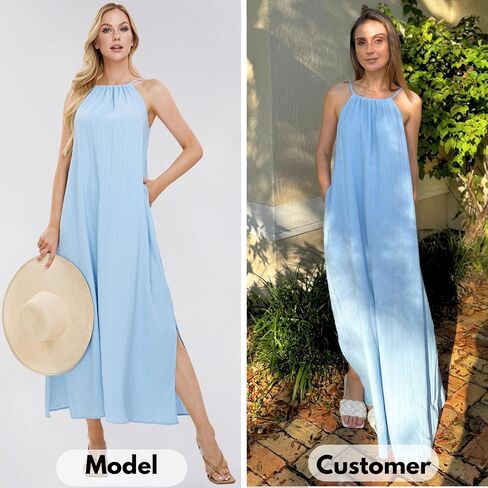 EXLURA Women's 2024 Summer Casual Sleeveless Beach Maxi Dress Plus Size Flowy Long Dress with Pockets Vacation Outfit in Saudi Arabia