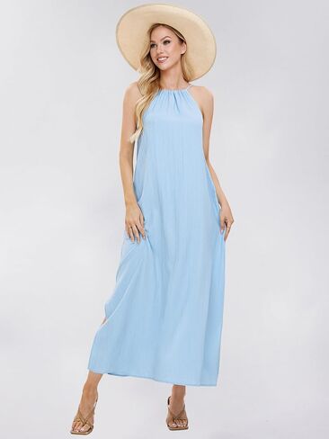 EXLURA Women's 2024 Summer Casual Sleeveless Beach Maxi Dress Plus Size Flowy Long Dress with Pockets Vacation Outfit in Saudi Arabia