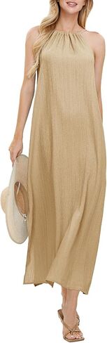 EXLURA Women's 2024 Summer Casual Sleeveless Beach Maxi Dress Plus Size Flowy Long Dress with Pockets Vacation Outfit in Saudi Arabia