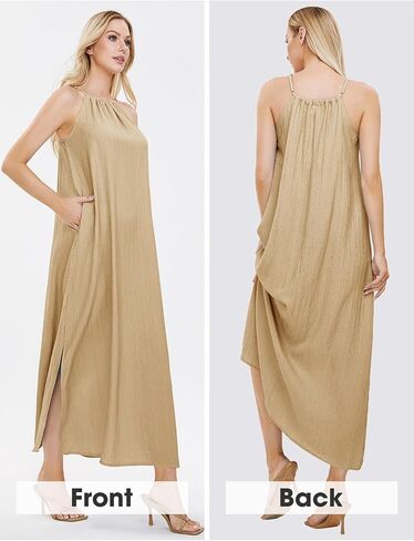 EXLURA Women's 2024 Summer Casual Sleeveless Beach Maxi Dress Plus Size Flowy Long Dress with Pockets Vacation Outfit in Saudi Arabia