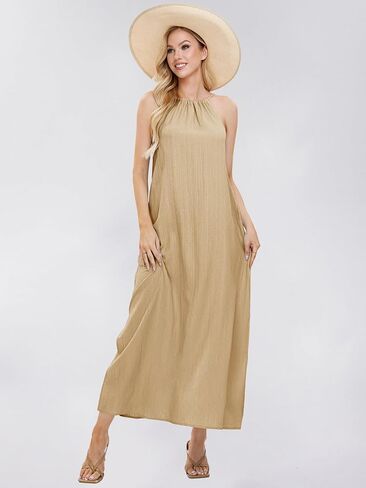 EXLURA Women's 2024 Summer Casual Sleeveless Beach Maxi Dress Plus Size Flowy Long Dress with Pockets Vacation Outfit in Saudi Arabia