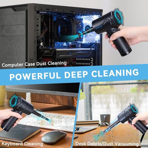 Compressed Air Duster Keyboard Cleaner, Electric Air Duster Air Blower Mini Car Vacuum Cordless for Computer PC Laptop Electric Devices Deep Cleaning, Replaces Compressed Air Can, Rechargeable, Black in Saudi Arabia