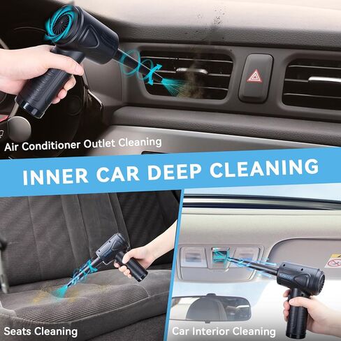 Compressed Air Duster Keyboard Cleaner, Electric Air Duster Air Blower Mini Car Vacuum Cordless for Computer PC Laptop Electric Devices Deep Cleaning, Replaces Compressed Air Can, Rechargeable, Black in Saudi Arabia
