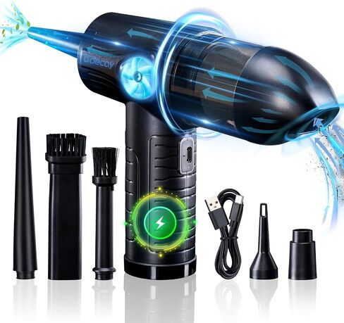 Compressed Air Duster Keyboard Cleaner, Electric Air Duster Air Blower Mini Car Vacuum Cordless for Computer PC Laptop Electric Devices Deep Cleaning, Replaces Compressed Air Can, Rechargeable, Black in Saudi Arabia