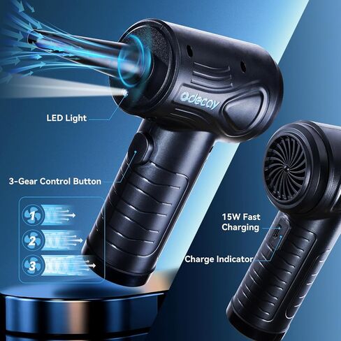 Compressed Air Duster Keyboard Cleaner, Electric Air Duster Air Blower Mini Car Vacuum Cordless for Computer PC Laptop Electric Devices Deep Cleaning, Replaces Compressed Air Can, Rechargeable, Black in Saudi Arabia