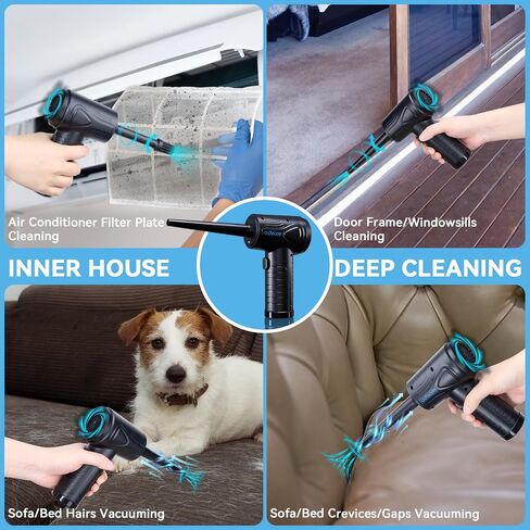 Compressed Air Duster Keyboard Cleaner, Electric Air Duster Air Blower Mini Car Vacuum Cordless for Computer PC Laptop Electric Devices Deep Cleaning, Replaces Compressed Air Can, Rechargeable, Black in Saudi Arabia