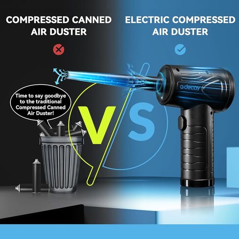 Compressed Air Duster Keyboard Cleaner, Electric Air Duster Air Blower Mini Car Vacuum Cordless for Computer PC Laptop Electric Devices Deep Cleaning, Replaces Compressed Air Can, Rechargeable, Black in Saudi Arabia