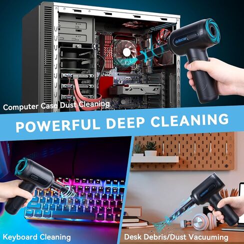 Compressed Air Duster Keyboard Cleaner, Electric Air Duster Air Blower Mini Car Vacuum Cordless for Computer PC Laptop Electric Devices Deep Cleaning, Replaces Compressed Air Can, Rechargeable, Black in Saudi Arabia