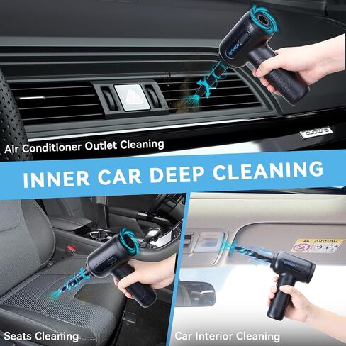 Compressed Air Duster Keyboard Cleaner, Electric Air Duster Air Blower Mini Car Vacuum Cordless for Computer PC Laptop Electric Devices Deep Cleaning, Replaces Compressed Air Can, Rechargeable, Black in Saudi Arabia