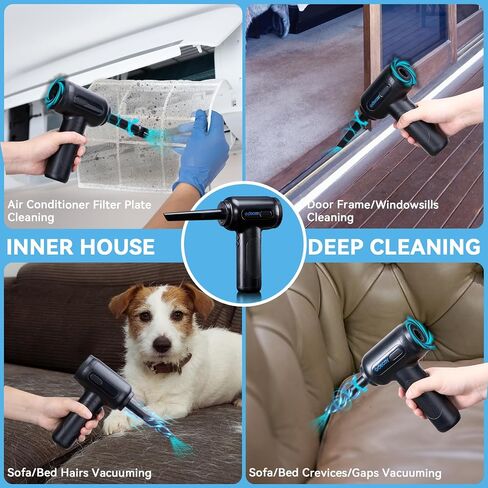 Compressed Air Duster Keyboard Cleaner, Electric Air Duster Air Blower Mini Car Vacuum Cordless for Computer PC Laptop Electric Devices Deep Cleaning, Replaces Compressed Air Can, Rechargeable, Black in Saudi Arabia