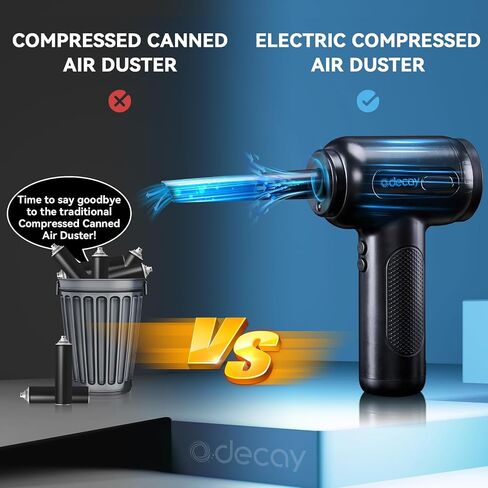 Compressed Air Duster Keyboard Cleaner, Electric Air Duster Air Blower Mini Car Vacuum Cordless for Computer PC Laptop Electric Devices Deep Cleaning, Replaces Compressed Air Can, Rechargeable, Black in Saudi Arabia