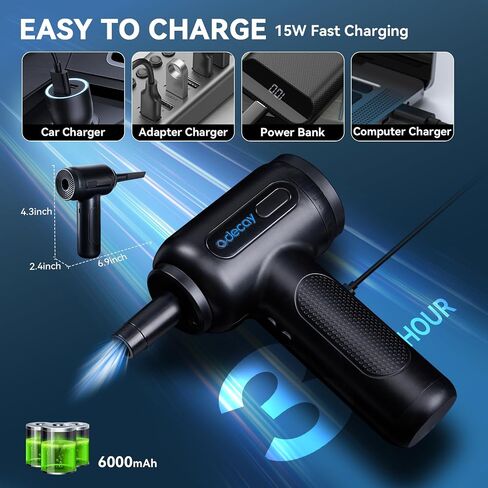Compressed Air Duster Keyboard Cleaner, Electric Air Duster Air Blower Mini Car Vacuum Cordless for Computer PC Laptop Electric Devices Deep Cleaning, Replaces Compressed Air Can, Rechargeable, Black in Saudi Arabia
