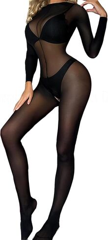 ملابس داخلية نسائية شبكية من WINROLA، فستان قصير من شبكة صيد السمك باللون الأسود، مقاس موحد، قمصان شفافة in Kuwait