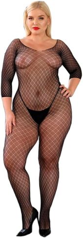 Women Sexy Black Bodystocking Plus Size Mesh bodusuit fits for XL-4XL in Kuwait