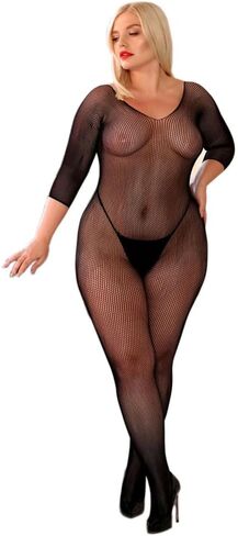Women Sexy Black Bodystocking Plus Size Mesh bodusuit fits for XL-4XL in Kuwait