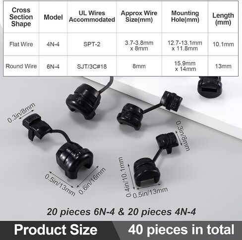 CustomyLife 40pcs Round Strain Relief Cord Connector, Nylon Insulation Cable Bush Grommet, Electric Cable Protector Buckle for Electrified Railways Power Network Wire -Black in Saudi Arabia