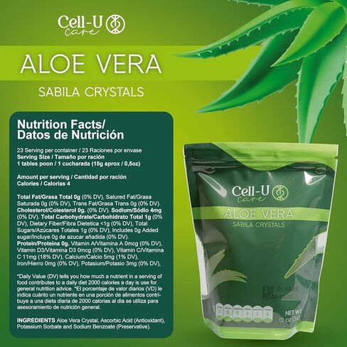 Cell-U Care Organic Aloe Vera Inner Leaf Gel Crystals from South America, Extracted Under Eco-Friendly Conditions in Saudi Arabia