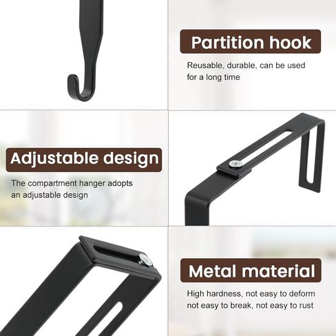 8Pcs Adjustable Cubicle Hangers, Universal Iron Partition Hanger Set, Cubicle Hooks with Screwdriver, Over The Door Mirror Hook, Fit 1.25-3.5 Inch Thick Wall Panels for Office Whiteboard(Black) in Saudi Arabia