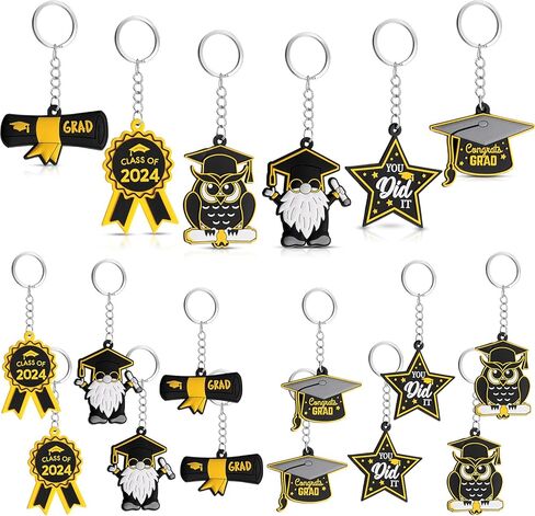 Sureio 30 Pcs Class of 2024 Graduation Keychains Gifts for 6 Designs Rubber Inspirational 2024 Grad Gifts Class of 2024 Decorations(Blue and Gold) in Kuwait