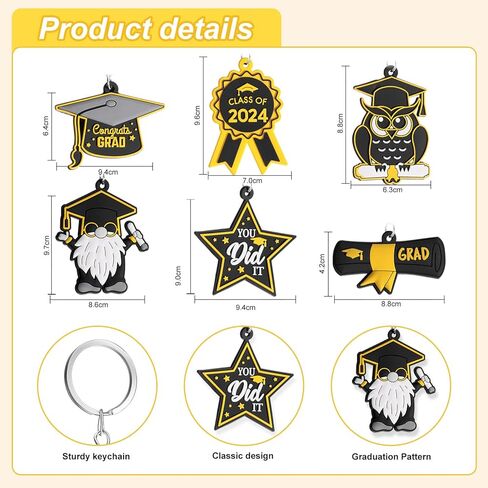 Sureio 30 Pcs Class of 2024 Graduation Keychains Gifts for 6 Designs Rubber Inspirational 2024 Grad Gifts Class of 2024 Decorations(Blue and Gold) in Kuwait