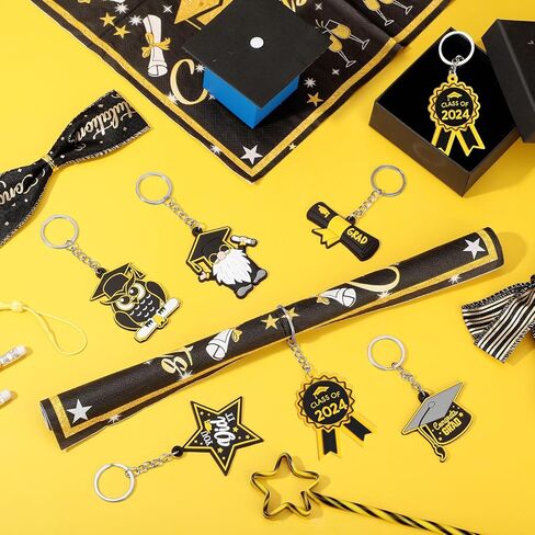 Sureio 30 Pcs Class of 2024 Graduation Keychains Gifts for 6 Designs Rubber Inspirational 2024 Grad Gifts Class of 2024 Decorations(Blue and Gold) in Kuwait