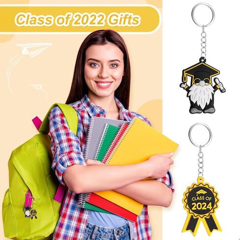 Sureio 30 Pcs Class of 2024 Graduation Keychains Gifts for 6 Designs Rubber Inspirational 2024 Grad Gifts Class of 2024 Decorations(Blue and Gold) in Kuwait
