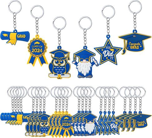 Sureio 30 Pcs Class of 2024 Graduation Keychains Gifts for 6 Designs Rubber Inspirational 2024 Grad Gifts Class of 2024 Decorations(Blue and Gold) in Saudi Arabia