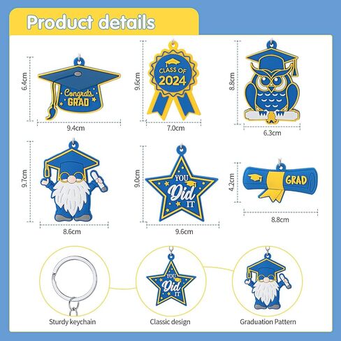 Sureio 30 Pcs Class of 2024 Graduation Keychains Gifts for 6 Designs Rubber Inspirational 2024 Grad Gifts Class of 2024 Decorations(Blue and Gold) in Saudi Arabia