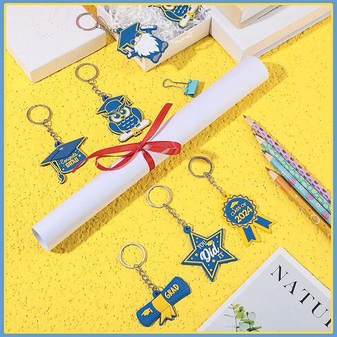 Sureio 30 Pcs Class of 2024 Graduation Keychains Gifts for 6 Designs Rubber Inspirational 2024 Grad Gifts Class of 2024 Decorations(Blue and Gold) in Saudi Arabia