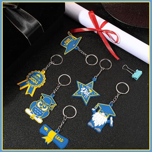 Sureio 30 Pcs Class of 2024 Graduation Keychains Gifts for 6 Designs Rubber Inspirational 2024 Grad Gifts Class of 2024 Decorations(Blue and Gold) in Saudi Arabia