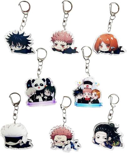 SanCak 8 قطعة سلسلة مفاتيح Fushiguro Megumi Itadori Yuuji Kugisaki Nobara Gojou Satoru سلاسل المفاتيح أنيمي معلقة Keyrings in Kuwait
