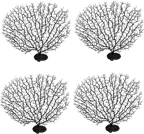 Tfwadmx Large Artificial Coral Plant Sea Fan Coral Decor Black Fish Tank Decoration Aquarium Landscape (Black（8.2in-9.8in）, 4) in Saudi Arabia