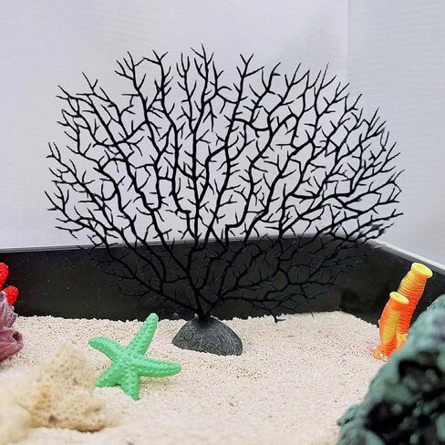 Tfwadmx Large Artificial Coral Plant Sea Fan Coral Decor Black Fish Tank Decoration Aquarium Landscape (Black（8.2in-9.8in）, 4) in Saudi Arabia