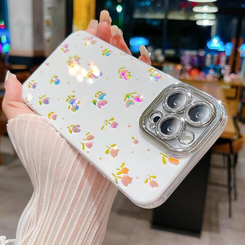 حافظة LIFCUSO مصممة لهاتف iPhone 14 Pro Max، حافظة هاتف بتصميم زهور وردية، غطاء صلب مقاوم للصدمات من مادة TPU المرنة اللامعة للنساء والفتيات، حماية كاملة لعدسة الكاميرا (أزهار) in Kuwait