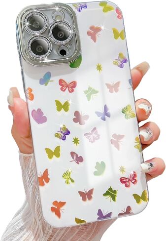 Designed for iPhone 13 Pro Max Case, Cute Bow & Butterfly Design Phone Case, Sparkly Flexible TPU and Hard Shell Shockproof Cover for Women Girls, Full Camera Lens Protection(Bow & Butterfly) in Saudi Arabia