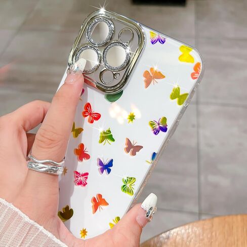 Designed for iPhone 13 Pro Max Case, Cute Bow & Butterfly Design Phone Case, Sparkly Flexible TPU and Hard Shell Shockproof Cover for Women Girls, Full Camera Lens Protection(Bow & Butterfly) in Saudi Arabia