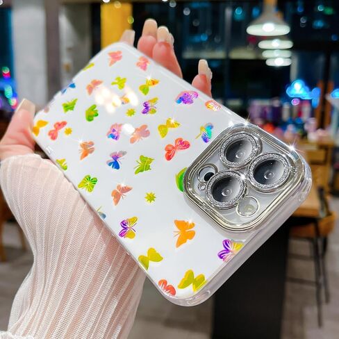 Designed for iPhone 13 Pro Max Case, Cute Bow & Butterfly Design Phone Case, Sparkly Flexible TPU and Hard Shell Shockproof Cover for Women Girls, Full Camera Lens Protection(Bow & Butterfly) in Saudi Arabia