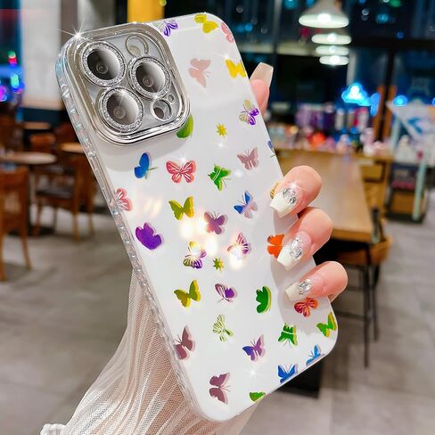 Designed for iPhone 13 Pro Max Case, Cute Bow & Butterfly Design Phone Case, Sparkly Flexible TPU and Hard Shell Shockproof Cover for Women Girls, Full Camera Lens Protection(Bow & Butterfly) in Saudi Arabia