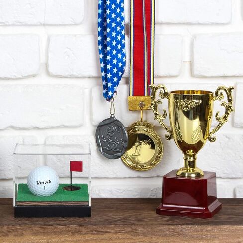 J JACKCUBE DESIGN Clear Acrylic Golf Ball Memorabilia Display Case, Dust Protection Transparent Holder Storage Box for Souvenir Golfball with Wood Base - MK650A in Saudi Arabia