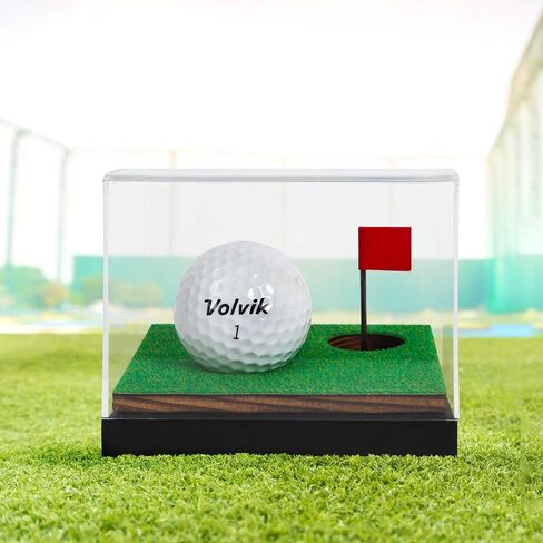 J JACKCUBE DESIGN Clear Acrylic Golf Ball Memorabilia Display Case, Dust Protection Transparent Holder Storage Box for Souvenir Golfball with Wood Base - MK650A in Saudi Arabia