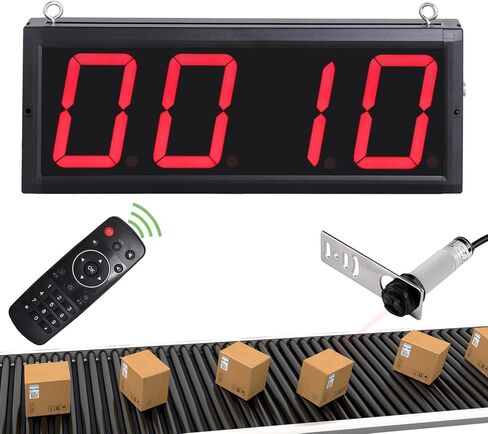 عداد YMJOINMX الرقمي LED مع مستشعر الأشعة تحت الحمراء 4 بوصات عرض أرقام حمراء، وحدة التحكم عن بعد تعد لأعلى ولأسفل، وتضبط القيمة الأولية، وتضبط تردد العد 110-240 فولت in Kuwait