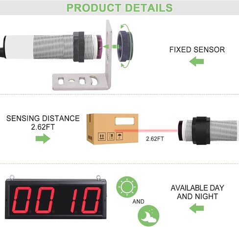 عداد YMJOINMX الرقمي LED مع مستشعر الأشعة تحت الحمراء 4 بوصات عرض أرقام حمراء، وحدة التحكم عن بعد تعد لأعلى ولأسفل، وتضبط القيمة الأولية، وتضبط تردد العد 110-240 فولت in Kuwait