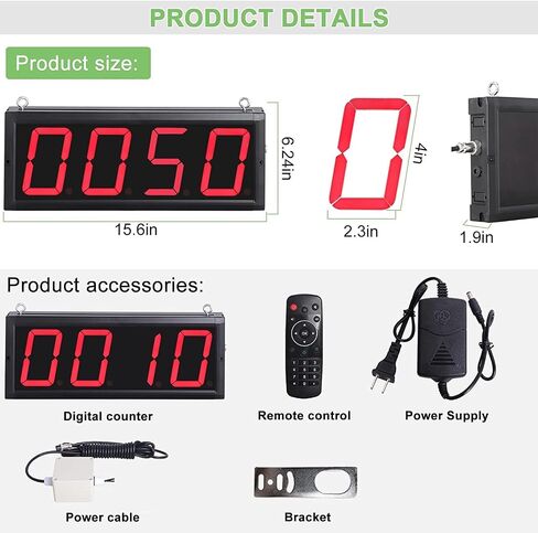 عداد YMJOINMX الرقمي LED مع مستشعر الأشعة تحت الحمراء 4 بوصات عرض أرقام حمراء، وحدة التحكم عن بعد تعد لأعلى ولأسفل، وتضبط القيمة الأولية، وتضبط تردد العد 110-240 فولت in Kuwait