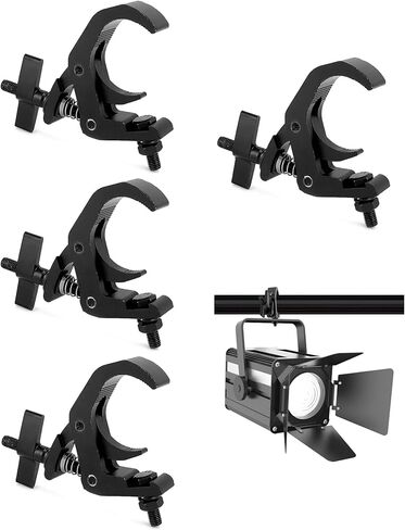 QWORK Truss Clamp Stage Lights Clamp، 4 عبوات من المشابك السوداء شديدة التحمل بوزن 330 رطل لتحريك تركيبات إضاءة المسرح، 1.57-2.36 بوصة تناسب أنبوب OD 40-60 مم in Kuwait