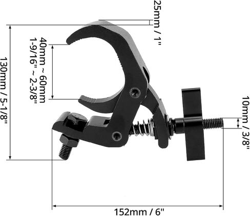 QWORK Truss Clamp Stage Lights Clamp، 4 عبوات من المشابك السوداء شديدة التحمل بوزن 330 رطل لتحريك تركيبات إضاءة المسرح، 1.57-2.36 بوصة تناسب أنبوب OD 40-60 مم in Kuwait