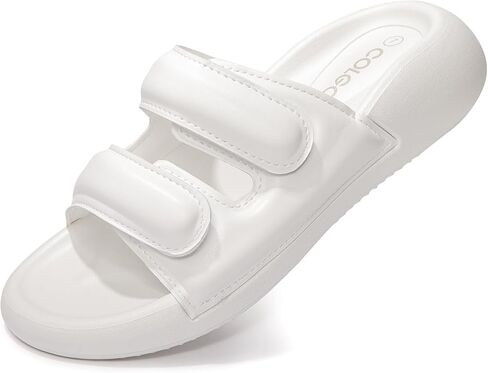 صندل نسائي من Colgo مزود بخطاف وحلقة مزدوجة وشريط قابل للتعديل صندل مسطح مريح سهل الارتداء للصيف in Kuwait