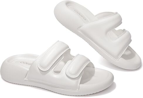 صندل نسائي من Colgo مزود بخطاف وحلقة مزدوجة وشريط قابل للتعديل صندل مسطح مريح سهل الارتداء للصيف in Kuwait