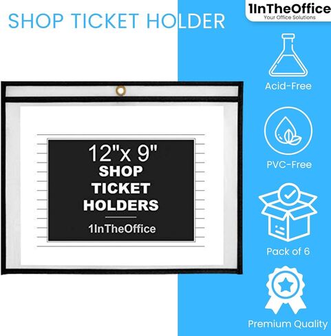 1InTheOffice Dry Erase Pocket Sleeves 9x12, Black Shop Ticket Holders, Plastic Dry Erase Sheet (6 Pack) in Saudi Arabia