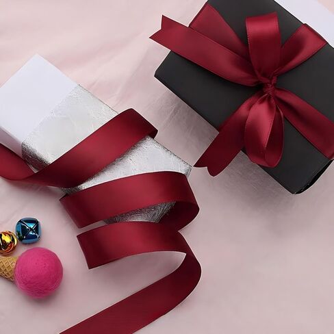1-1/2 Inch Wine Red Satin Ribbon 1 Pcs- 25 Yards Solid Fabric Ribbon Roll for Wrapping, Bridal Bouquets, Wedding Party Decoration, Sewing, Handmade Rose, Bows, and More in Saudi Arabia